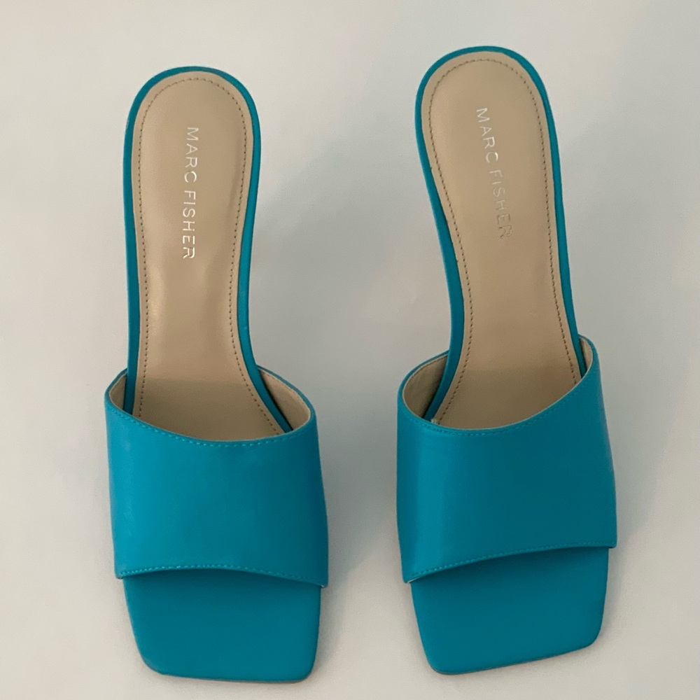 Marc Fisher Turquoise Slide Heel Sandals, Size 9.5.